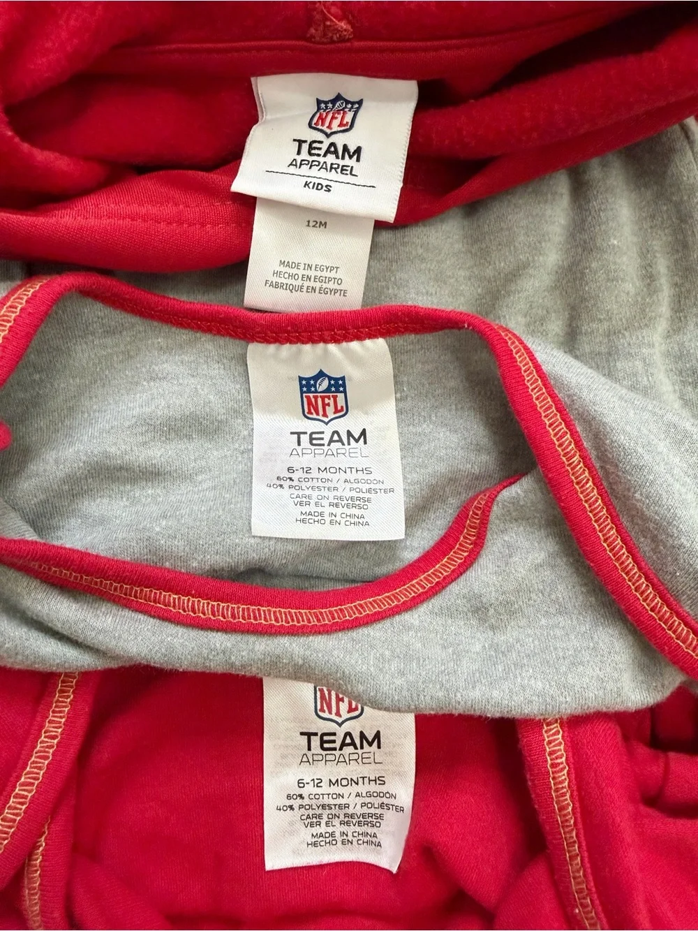 NFL 49ers Baby Boy BUNDLE (3) Red Gray Bodysuits and Sweatshirt
